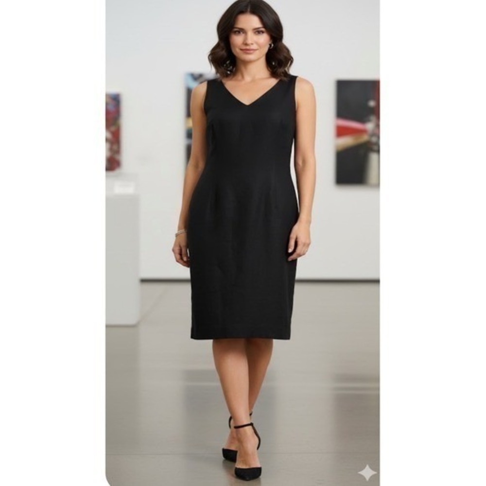 DONNA MORGAN BLACK V Neck Linen Fully Lined Sheath Dress Size 12